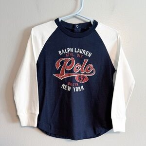 Ralph Lauren Polo Kids Navy and Cream Long Sleeve Raglan Tee NWT 24 Months